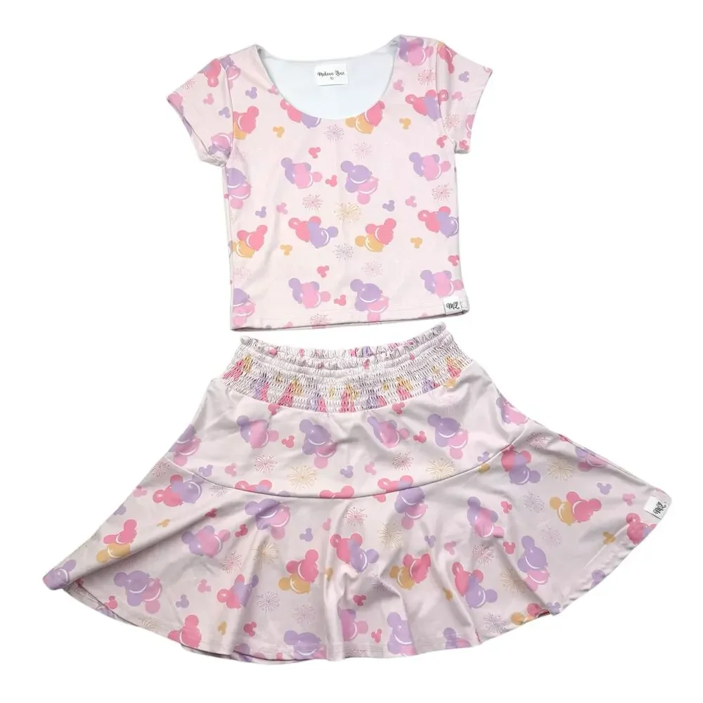 Makena Lane Disney Inspired Mickey Balloons Pastel & Skirt Athletic Set, size 10